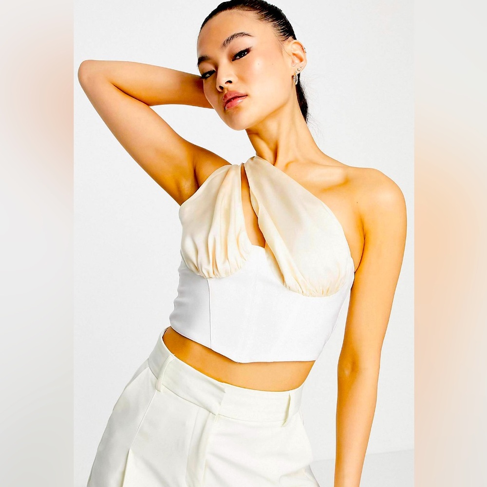 ASOS one shoulder corset top in champagne